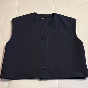 Zara Women's Dark Blue Buttoned Vest